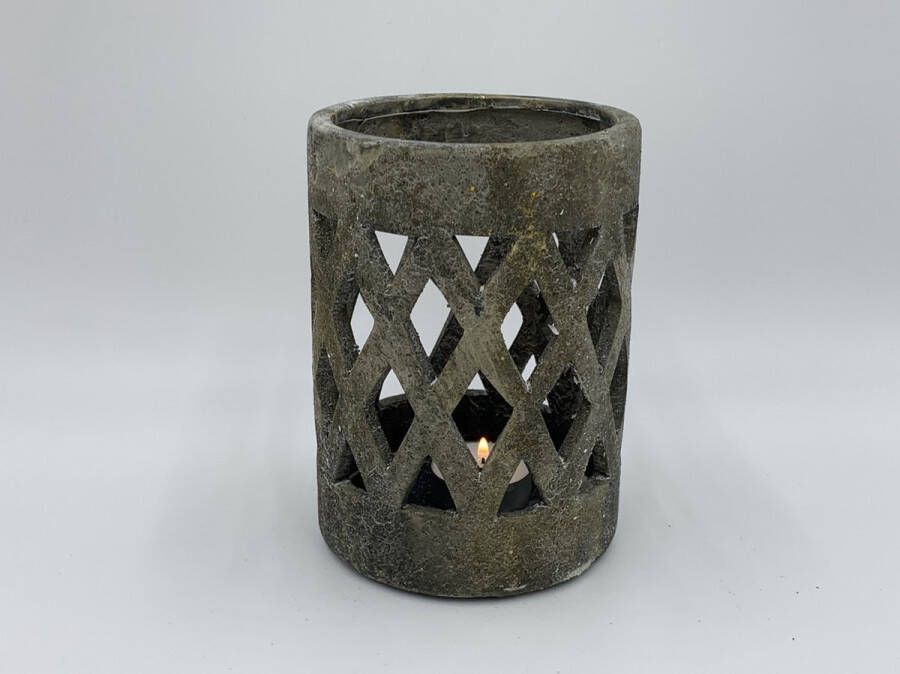 Home Sweet Home Waxinelichthouder windlicht stonegrey grijs groen steen wiebertjes maat L 21 5x15 cm| 65539 | | Stoer & Sober Woonstijl