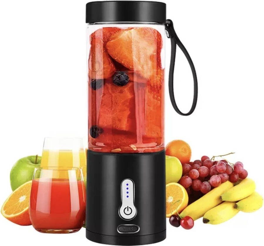 Home2LS Draagbare Blender Draadloze Blender To Go Portable Blender Protein Shaker Smoothie Maker USB Oplaadbaar 500 ML Zwart