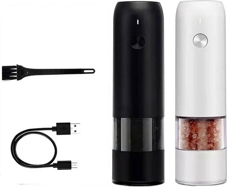 Home2LS Elektrische peper en zoutmolen set Zoutmolen Pepermolen Automatische Kruidenmolen verstelbare maalgraad Met led licht 2 stuks kleur zwart wit Oplaadbaar