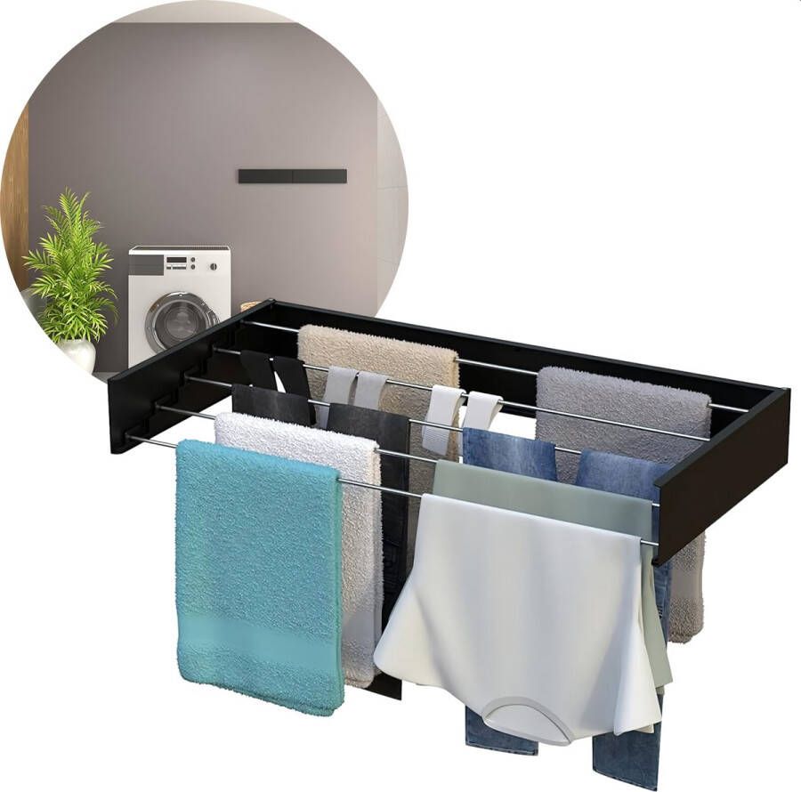 Home4u Wanddroogrek Inklapbaar XXL 100cm Wasdroogrek Droogrek Inklapbaar Hangend 6M lengte