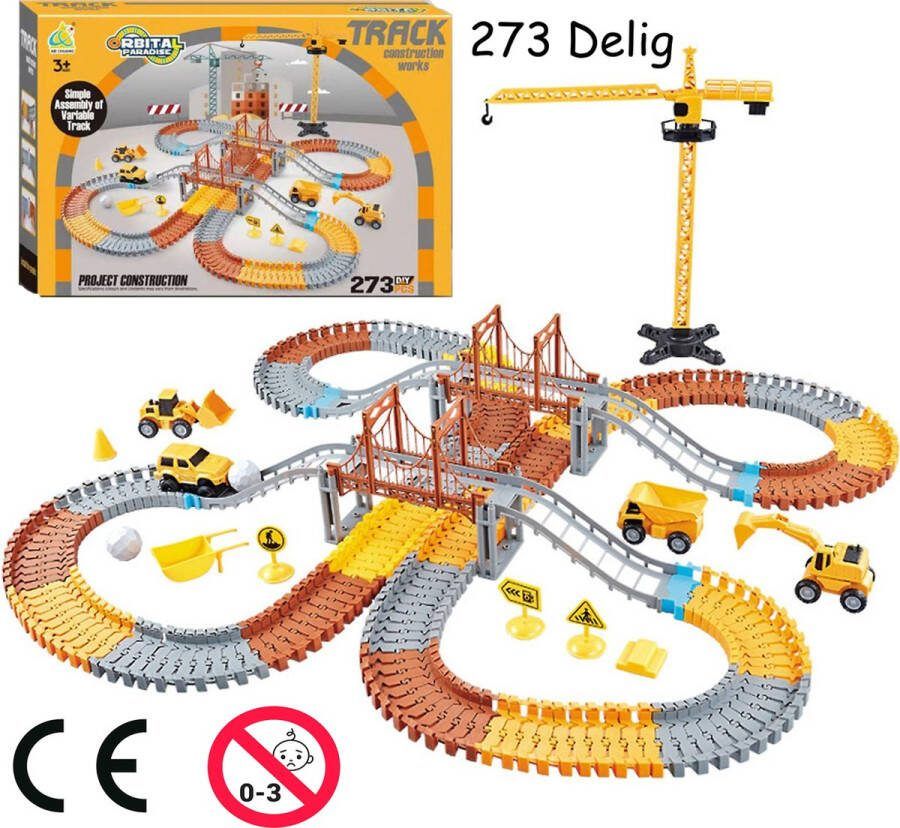 HomeBerg Construction Flexibele Racebaan Autobaan 273 Delig Zelf Rijdend Incl. Alle Toebehoren Eenvoudig te monteren Eindeloos combineren Veel Speelplezier
