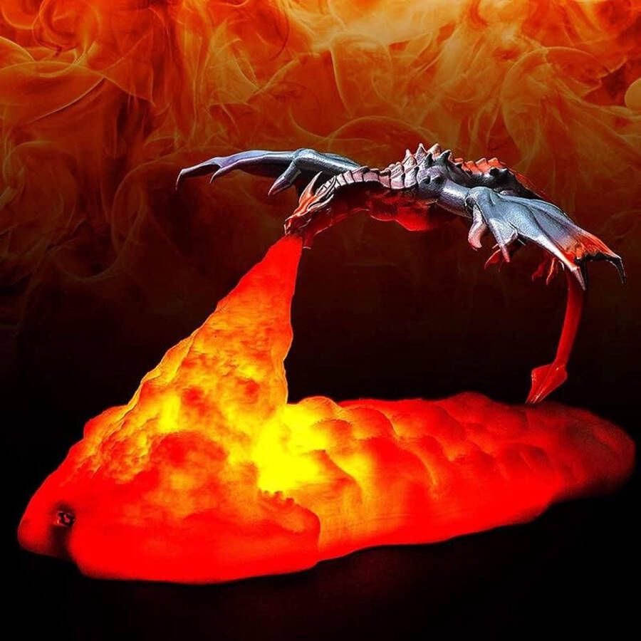HomeBerg Fire Dragon Lamp 3D Nachtlampje LED Licht Gift Jongens en Meisjes Slaapkamer Kinderkamerak USB Oplaadbaar Kerstcadeau