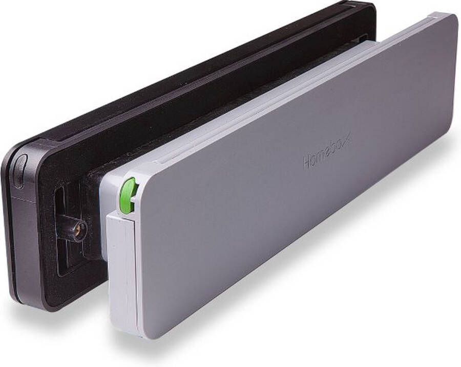 Homebox Isolerende Brievenbus – Tochtvrij en geluiddempend – Inbouw brievenbusklep – Moderne brievenbus met tochtwering – ABS Kunststof – binnenklep lichtgrijs (RAL 7047) – buitenklep aluminium zwart (RAL 9005)– RVS-look – 33.8x7.8 cm (LxB)