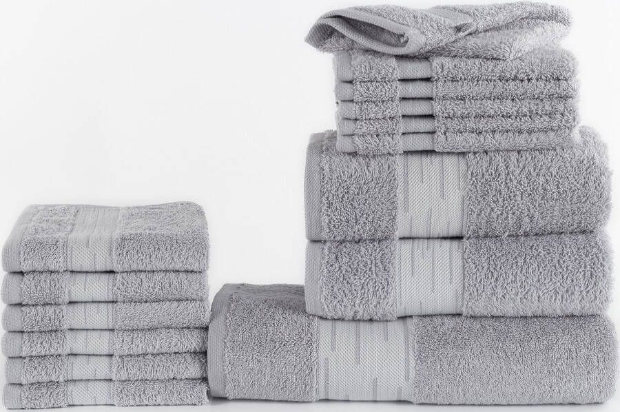 Homéé® Homéé 15 delige baddoekenset Essentials 1 badlaken 2 handdoeken 6 gastendoekjes 6 washandjes grijs 100% katoen 550g. m²