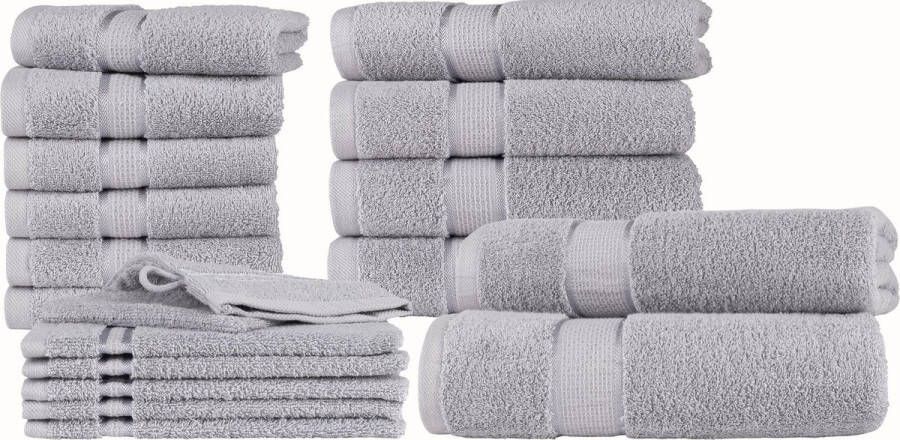 Homéé® Homéé 18 delige handdoekenset Ruche 2 badlakens 4 handdoeken 6 gastendoekjes 6 washandjes grijs gekamde katoen 550g. m²