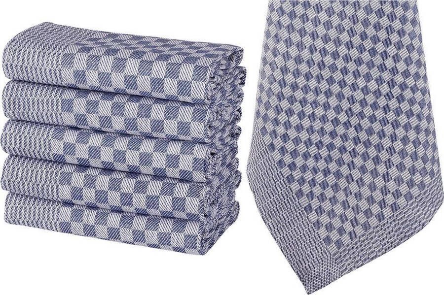 Homéé Blokdoeken Theedoeken Grubentücher Geschirrtücher blauw wit 52x72 cm set van 6 stuks