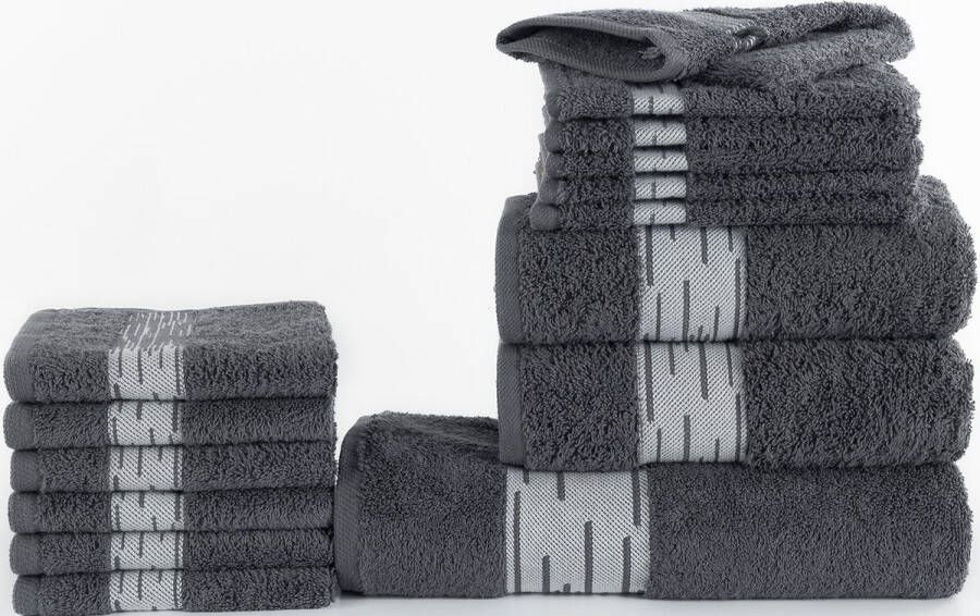 Homéé® Homéé 15 delige baddoekenset Essentials 1 badlaken 2 handdoeken 6 gastendoekjes 6 washandjes zwart 100% katoen 550g. m²