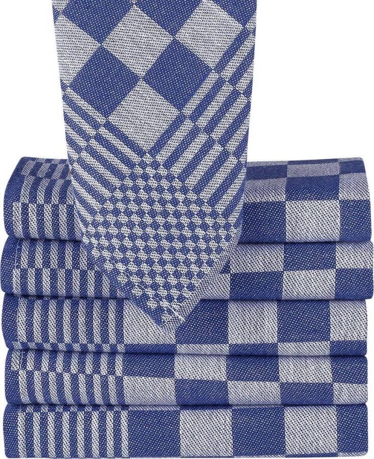 Homee Homéé Blokdoeken pompdoeken Theedoeken Blauw wit set van 6 stuks 65 x 65 cm