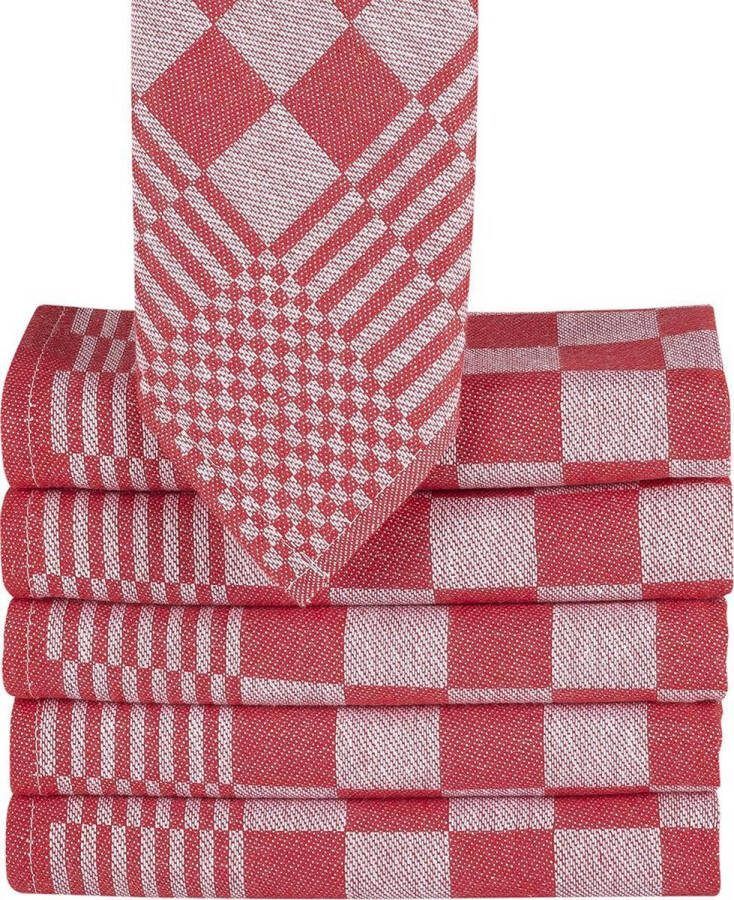 Homee Homéé theedoeken rood wit 65x65 cm Holland Art geblokt 100% katoen 6 stuks