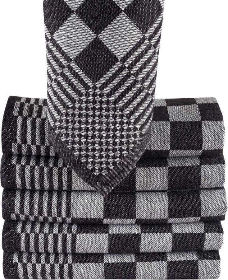 Homee Homéé Blokdoeken Pompdoeken Theedoeken zwart wit set van 12 stuks 65x65cm