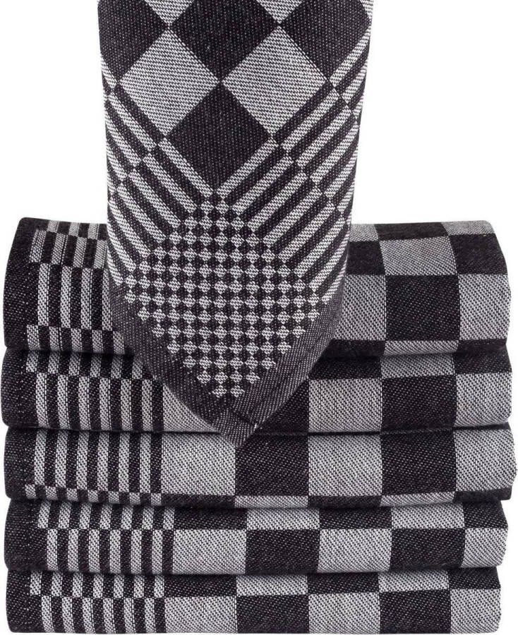 Homee Homéé Blokdoeken Pompdoeken Theedoeken zwart wit set van 6 stuks 65x65cm
