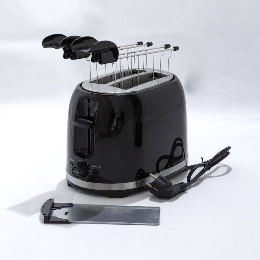 HomeGoods Broodrooster met Tosti klemmen 3 in 1 Broodrooster Toaster 7 Standen Zwart TostiKlemmen Reheat Defrost