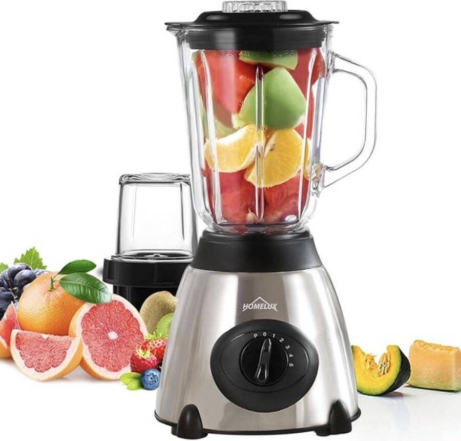 Homelux Smoothie Maker blender 1 5 l Glas Mixer 350 W blender Krachtige mixer 5 snelheden + impulsfunctie ice crush-functie zilver