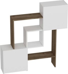 Homemaniac Homemania Boekenkast Lorenz 118.2x24x121.8 cm wit en walnootkleurig