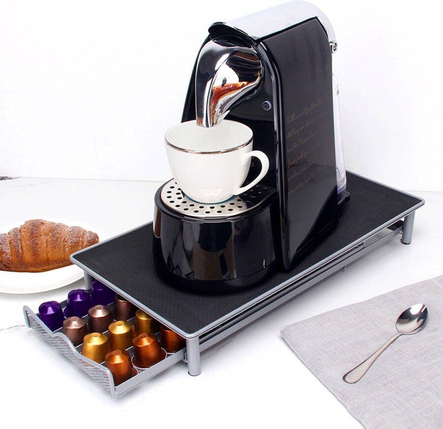 Homeon Capsulehouder geschikt voor Nespresso Koffiecups houder capsulehouders Plateau voor Koffiecupmachine met Lade – 40 capsules zilver grijs