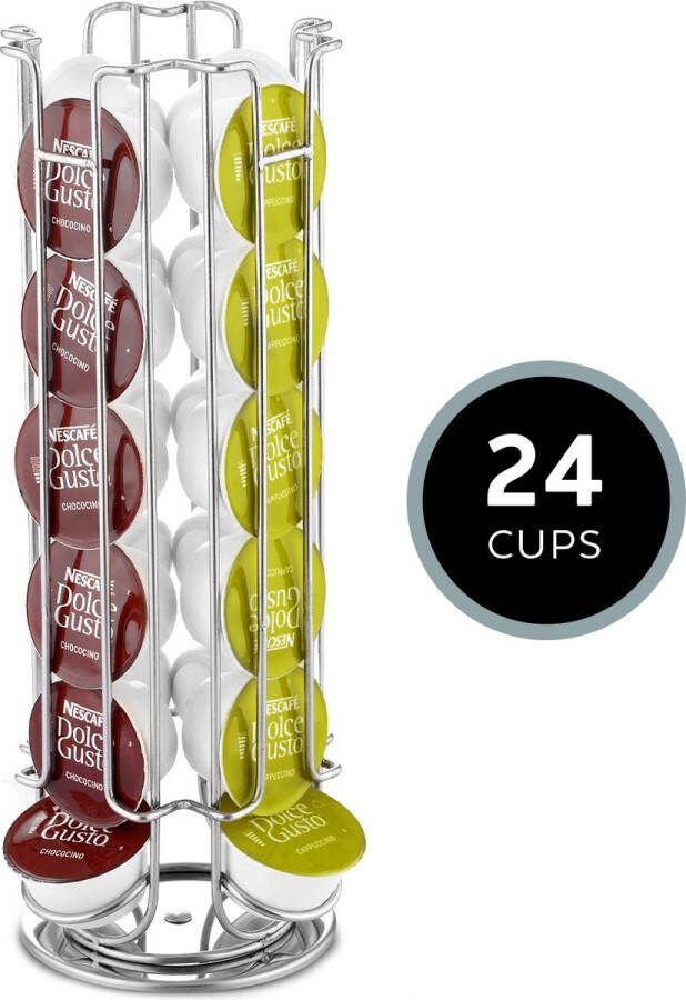 Homeon Capsulehouder voor Dolce Gusto 24 koffie cups – Draaibaar – Cuphouder voor Dolce Gusto – Cup Dispenser – Koffiecups houder RVS – Zilver kleurig