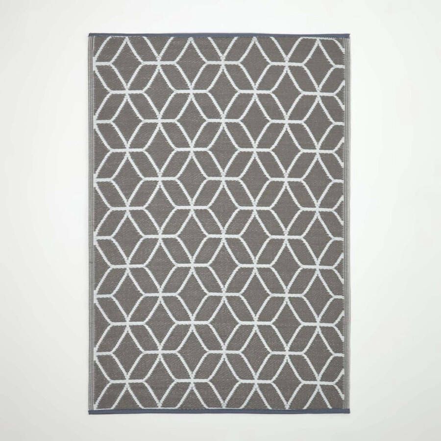 Homescapes Dubbelzijdig buitentapijt met geometrisch patroon grijs wit 120 x 180 cm