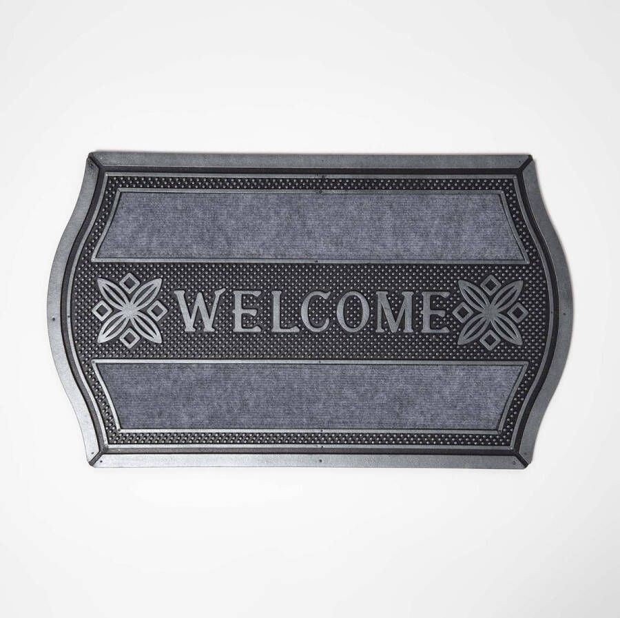 Homescapes gebogen deurmat “Welcome” 45 x 75 cm – antislip zilvergrijs
