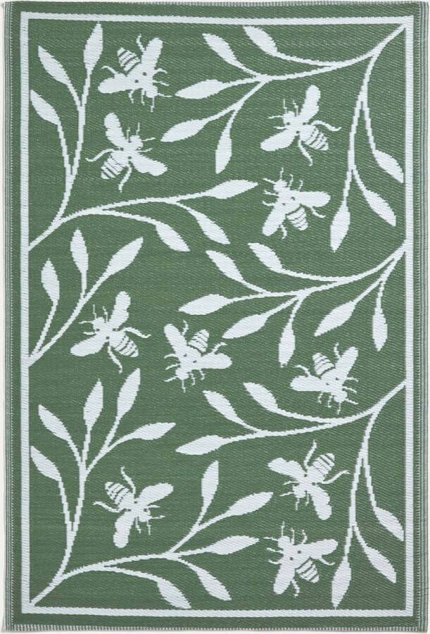 Homescapes Groen buitentapijt in bloemenbijenmotief 182 x 122 cm