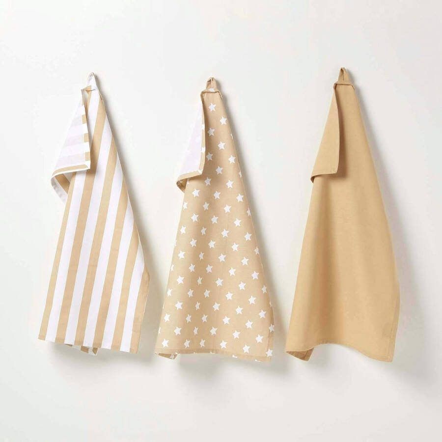 Homescapes theedoekenset 3-delig sterren beige