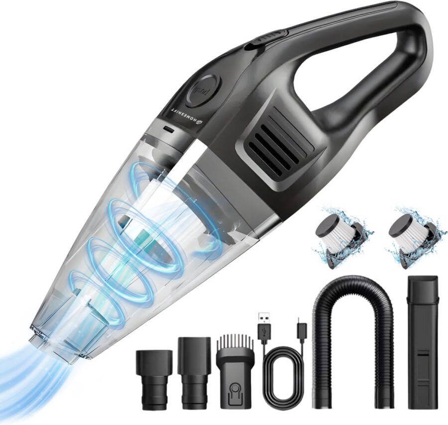 HomeShift Kruimeldief Draadloos Handstofzuiger (120W) Kruimelzuiger Nat & Droog Incl. 5 opzetstukken en 2 HEPA filters Zwart