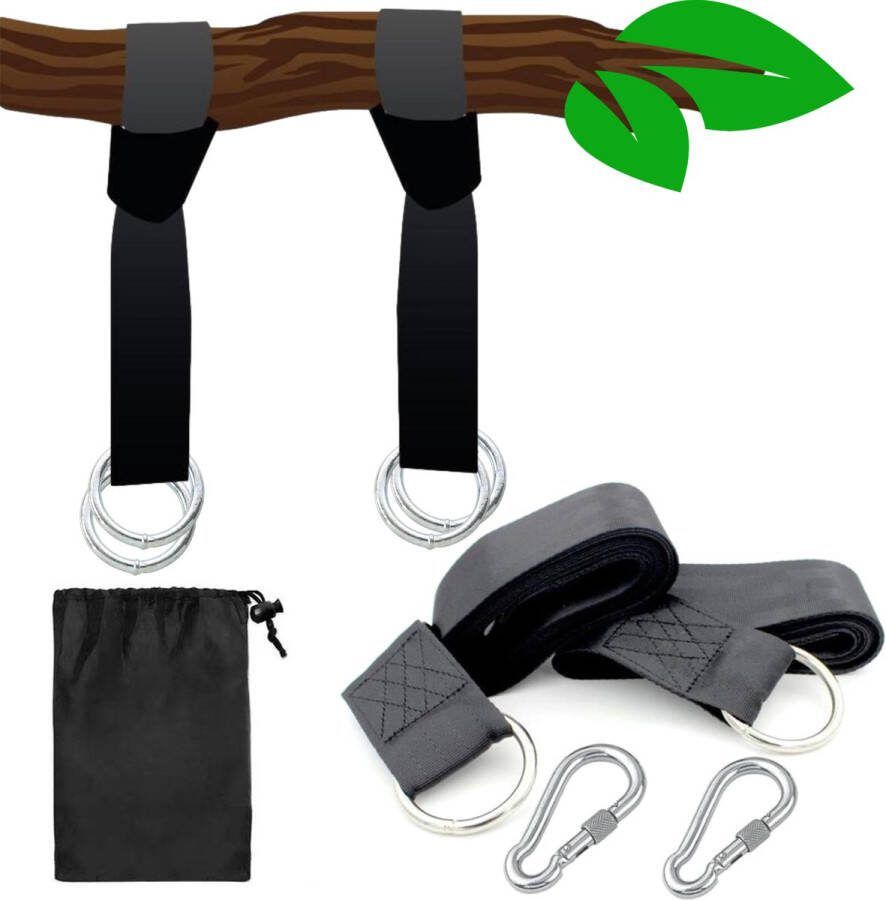 HomeShopXL HSXL Hangmat Ophangsysteem EXTRA LANG 2x Nylonband 280cm lang (dubbelgeslagen 140cm) 2x Karabijnhaak max. 150kg Ook geschikt voor Schommel Nestschommel Hangstoel Hangmat Ophangen