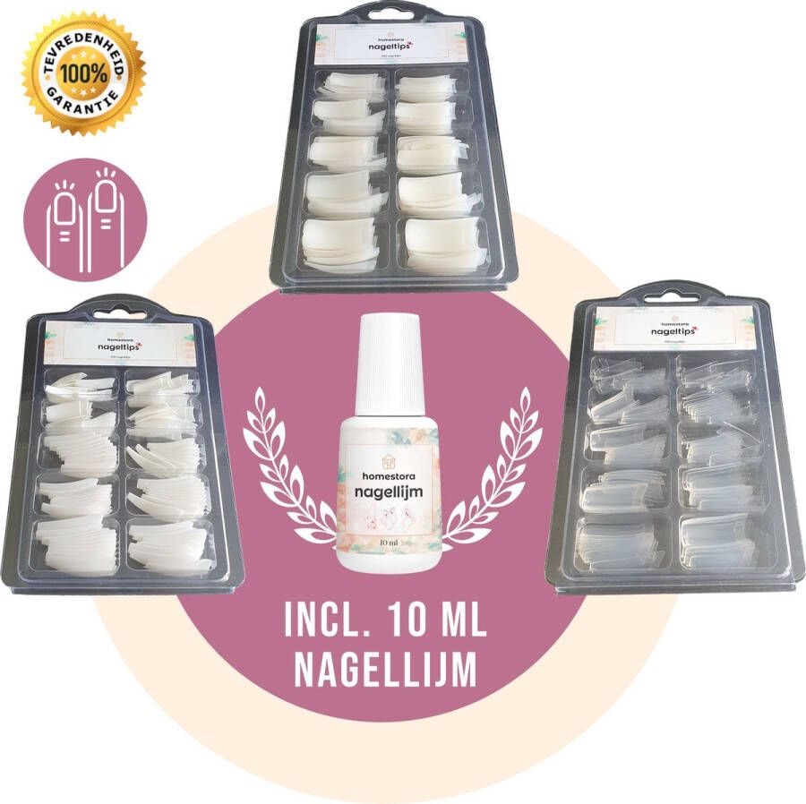 Homestora Nageltips met Lijm (10ML) Nagels Geschikt voor Polygel Acryl Nagels Gellak Gel Nagellak Nepnagels Nagellijm Natuurlijk