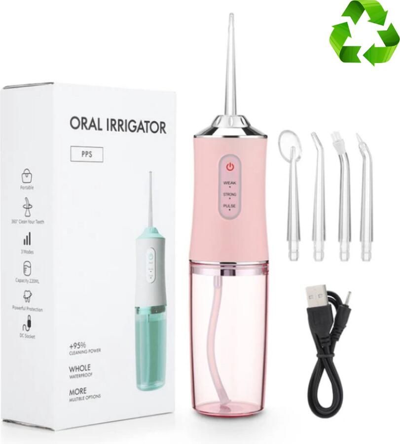Hometech Professionele Waterflosser – Draadloze Monddouche – 3 Modus Oplaadbaar – USB – Hoogwaardige Mondreiniging Roze
