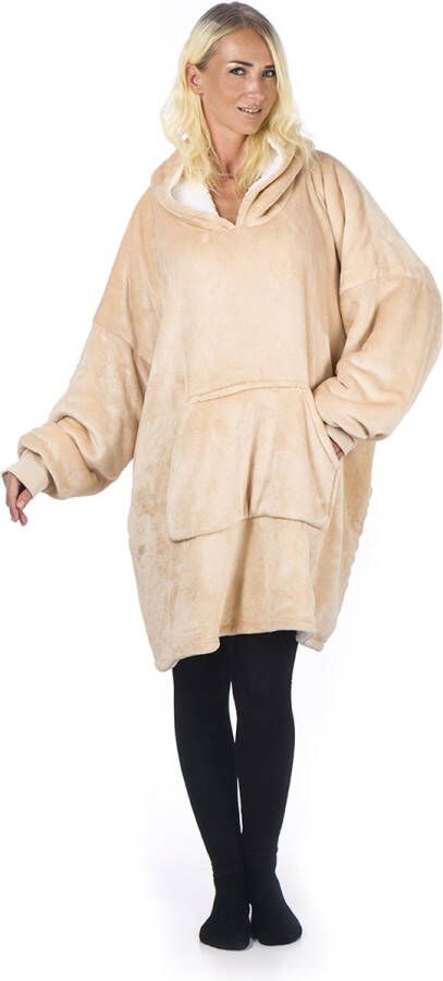 Homever o Comfort Blanket Hoodie Deken – Beige – Fleece hoodie plaid met mouwen – Oversized knuffeltrui voor heren en dames