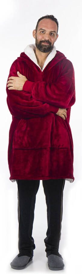 Homever o Comfort Blanket Hoodie Deken – Rood – Fleece hoodie plaid met mouwen – Oversized knuffeltrui voor heren en dames