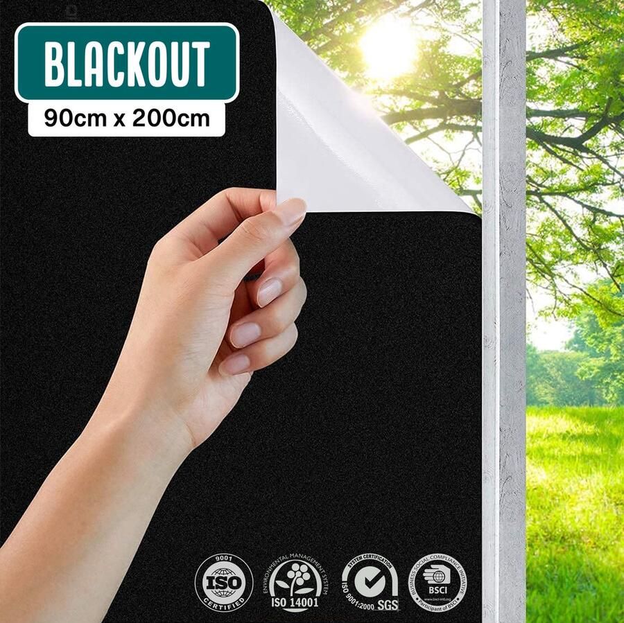 Homewell Verduisteringsdoek 90x200cm Raamfolie 100% Verduisterend Blackout Anti Inkijk Isolerend en Zonwerend Herbruikbaar Statisch – Zwart Wit