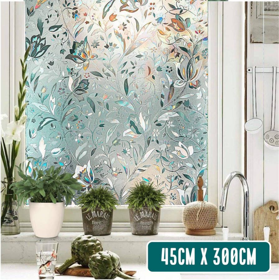 Homewell Raamfolie HR++ 45x300cm Zonwerend & Isolerend Statisch Regenboog Bloemen