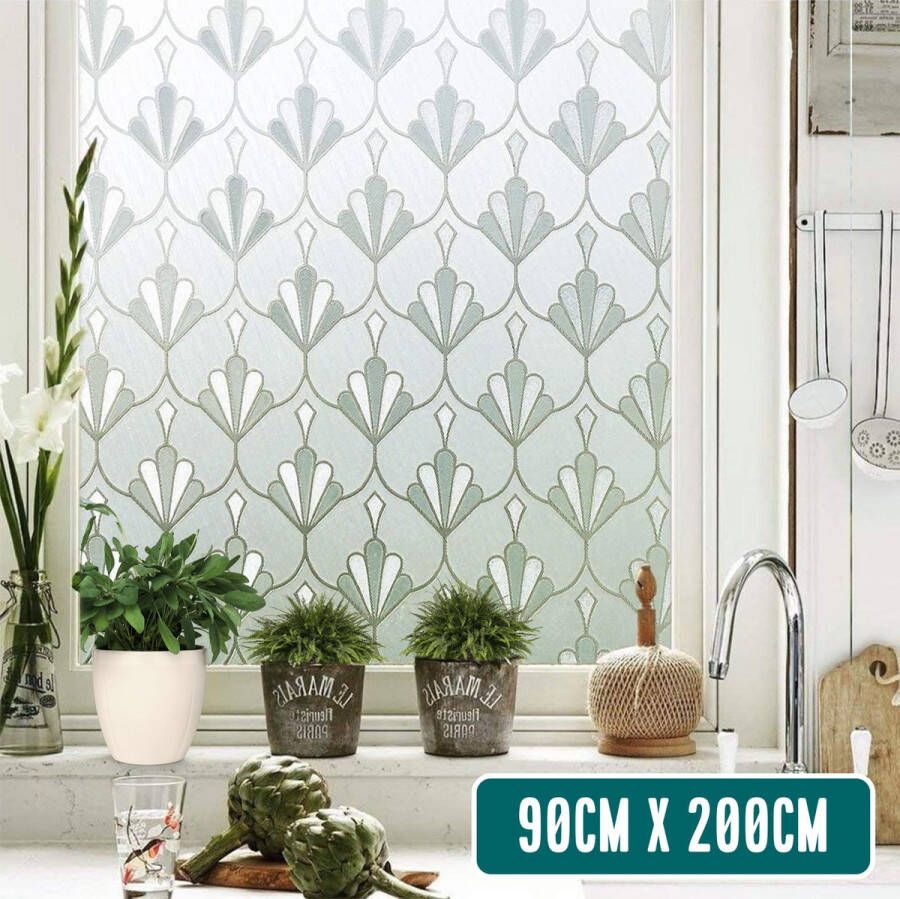 HOMEWELL HR++ Raamfolie Statisch Warmtewerend & Zonwerend 3D Retro glas in lood | Zelfklevende Plakfolie Privacy Verhogend Anti inkijk 90X200