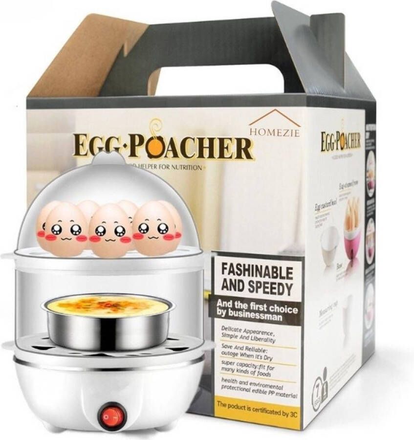 Homezie Eierkoker Geschikt voor 14 eieren Dubbele laag Inclusief maatbeker Eierkoker elektrisch Steamer BPA vrij