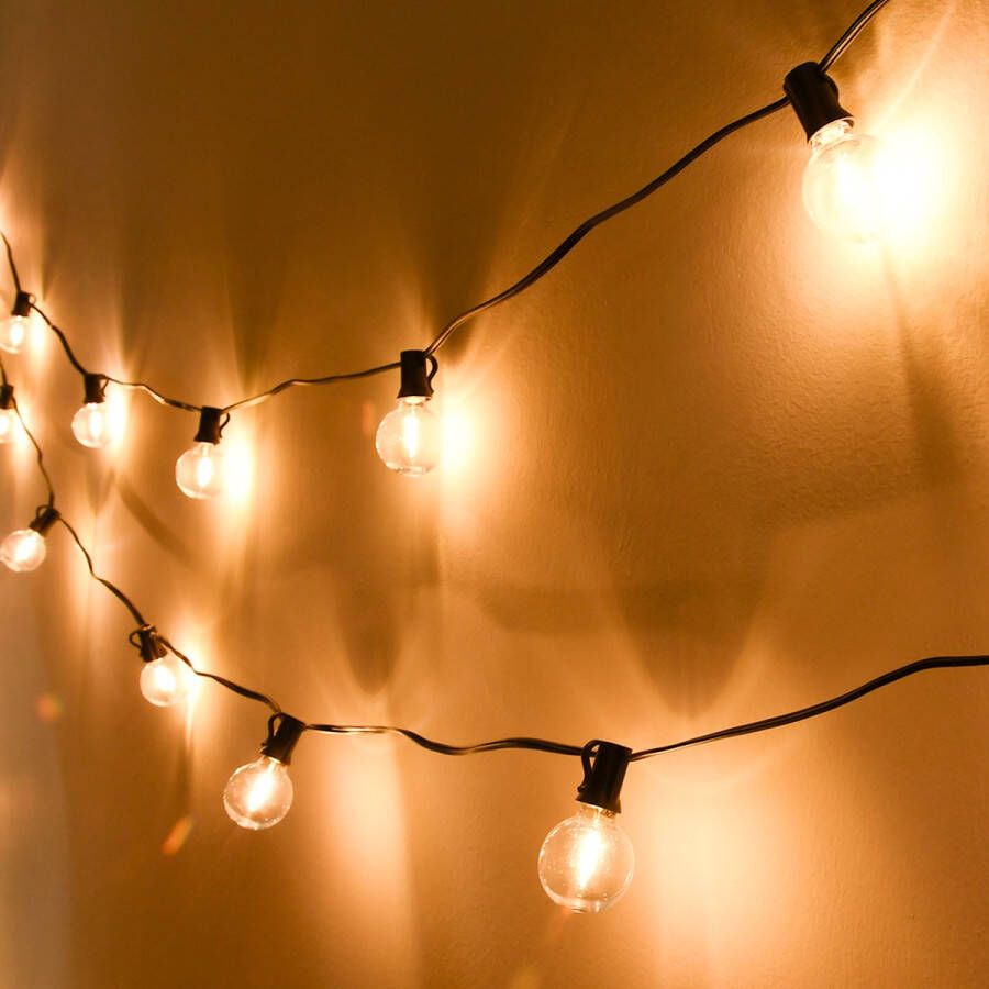 Homezie Lichtsnoer | 15 meter | Voor binnen & buiten | 50 kunststof LED bulbs warm wit | Waterdicht | Lampjes slinger | Tuinverlichting | Lichtslinger | Lichtsnoer buiten | Prikkabel | Kerstverlichting buiten