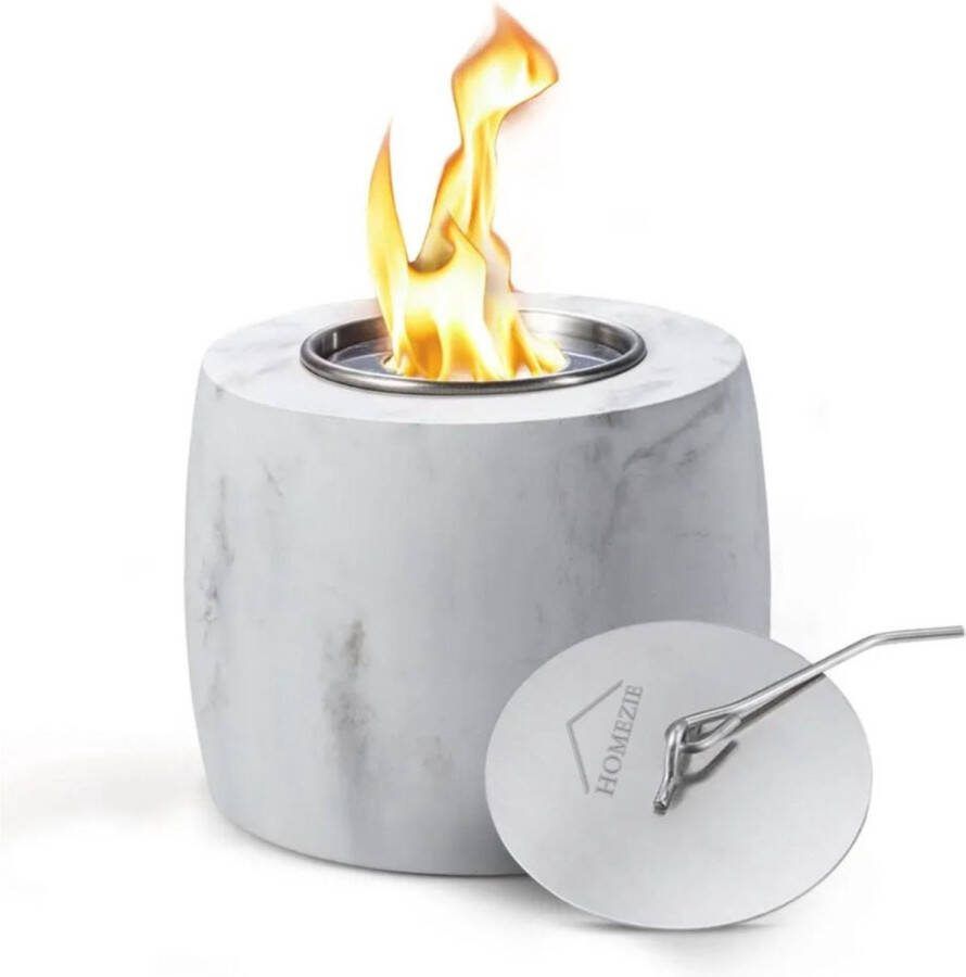 Homezie Tafelhaard Voor binnen & buiten Bio ethanol sfeerhaard Terrashaard Rond marble grijs