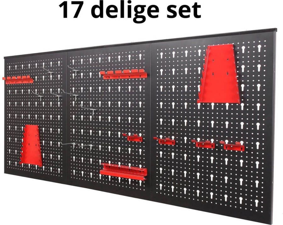 Homfa Gereedschapswand Gereedschapshouder Gereedschapsrek Gereedschapskast 17 Delig Zwart Rood