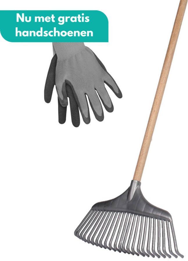 HomGar – Bladhark voor harken – Gazonhark – Grashark – Handhark 23 tanden met steel 120 cm Kunststof – Extra stevig Nu met GRATIS tuinhandschoenen!