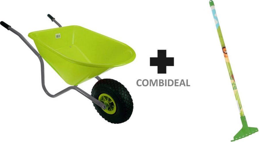 HomGar COMBIDEAL Kinderkruiwagen Kinderhark Kinderkruiwagen met luchtband – Kruiwagen Hoogwaardige kwaliteit -Kinderspeelgoed Metaal Kunststof Lime Grijs