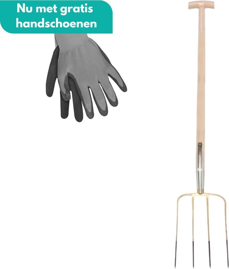 HomGar Mestvork 4 tanden 85 cm steel Compleet Hoogwaardige kwaliteit Nu met GRATIS werkhandschoenen