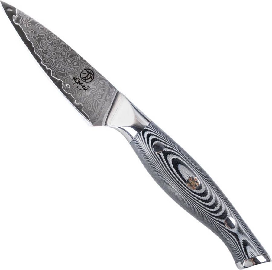 Homizu Shimauma Japans officemes 9cm VG-10 damascus mes G10 zwart-wit