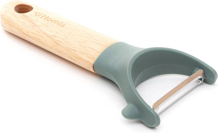 Homla Blissford dunschiller horizontaal rubberen houten handvat gat om aan een keukenhaak te hangen universele dunschiller voor fruit en groenten roestvrijstalen mes rubberen houten handvat 15x7 cm