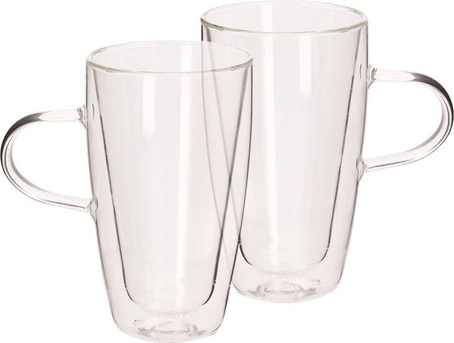 Homla Cembra dubbelwandig glas set van 2 mokken kopjes voor koffie thee latte macchiato cappuccino vaatwasmachinebestendig hoogte 14 cm hoog 0 33 l inhoud