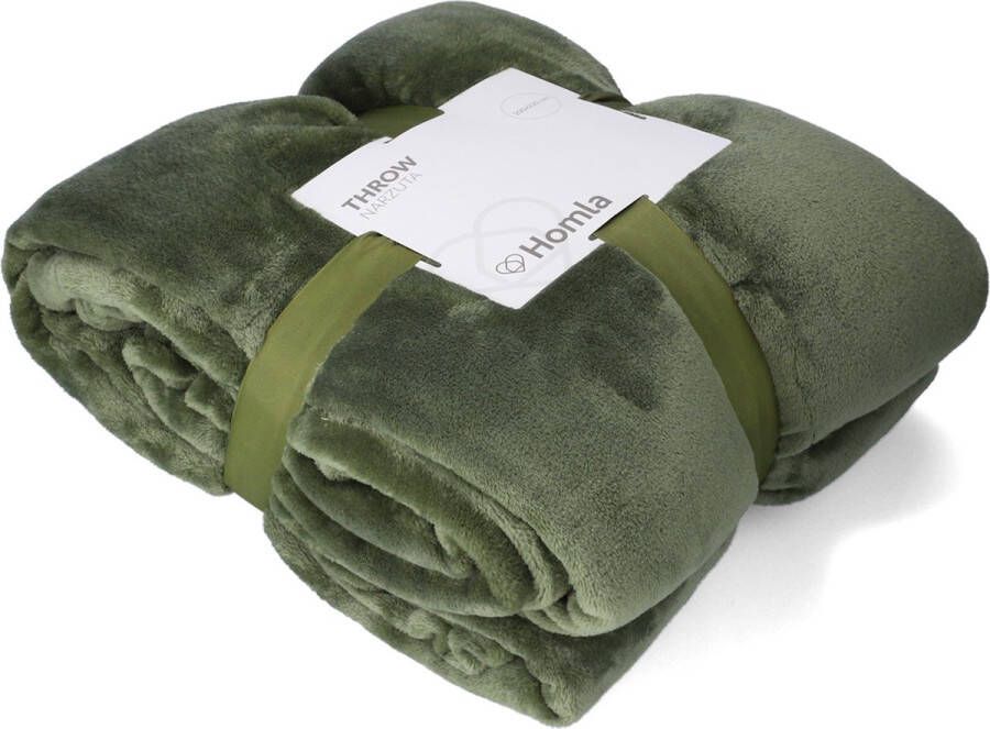 Homla Groene deken Zachte comfortabele deken en thermische deken in Ã©Ã©n Polyestervezeldeken Pluizige beddeken voor slaapbank Bed Minimalistische kleur Olijfgroen 200 x 220 cm