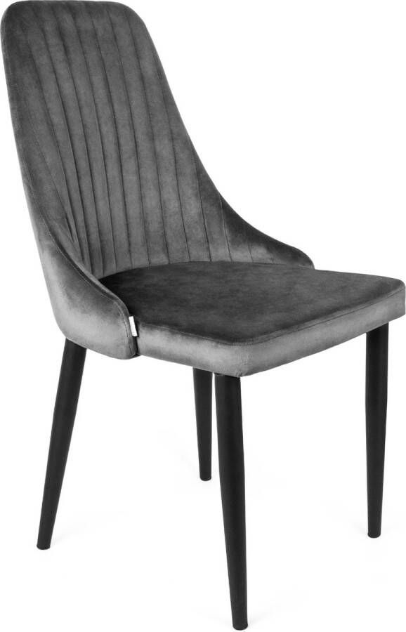 Homla Louis velours stoel woonkamerstoel eetkamerstoel gestoffeerde stoel fauteuil met rugleuning keukenstoel met modieus design zwarte poten grijs 45x45x90 cm