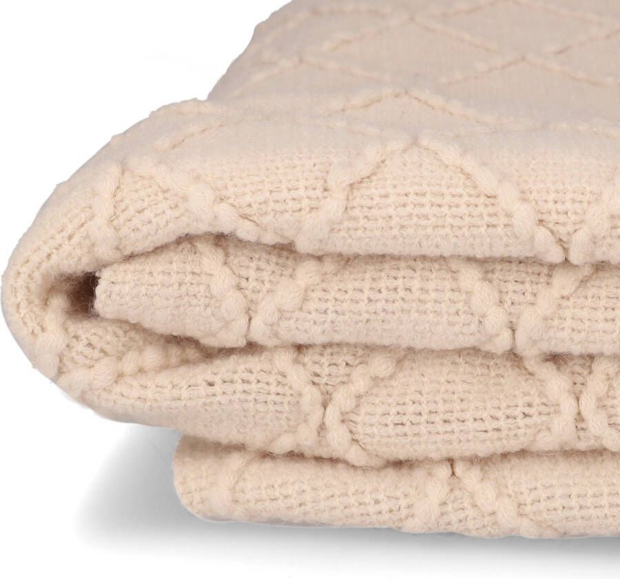 Homla Lusdeken Decoratief Zacht Los geweven polyestervezeldeken Pluizige deken voor slaapbank 130 x 170 cm Beige met balgaas