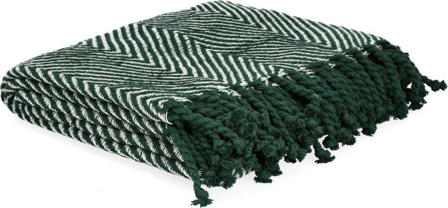 Homla Sparre Plaid Vintage met franjes van katoen deken knuffeldeken sprei subtiele stof voelt zacht aan 130 x 170 cm wit groen