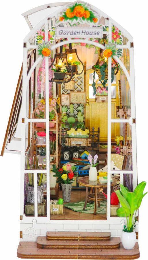 Hongda Book Nook DIY Miniatuur Huisjes Modelbouwpakket Houten Modelbouw Tieners (14+) Volwassenen Houten Boekensteun Garden House (M2313)