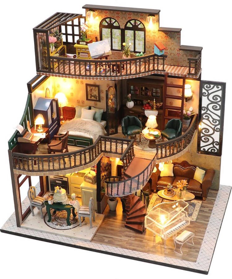 Hongda Premium Miniatuur XXL bouwpakket Voor Volwassenen (14+) Houten Modelbouw Modelbouwpakket DIY Poppenhuis – incl. Licht- (Dream Pavilion)