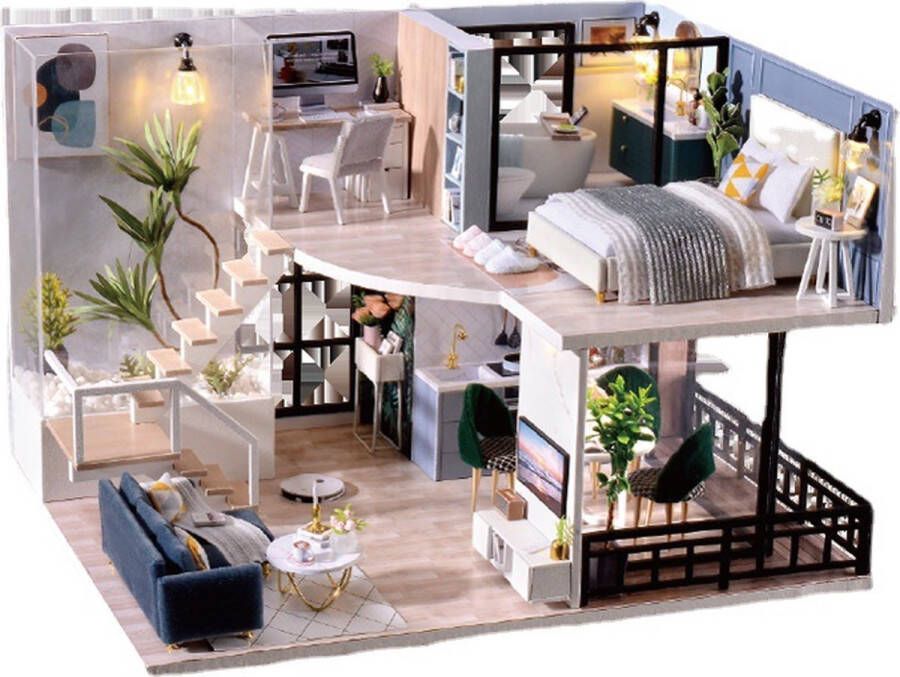 Hongda Premium Miniatuur XXL bouwpakket Voor Volwassenen (14+) Modelbouwpakket DIY Poppenhuis – incl. Led Licht en Muziek Nordic Apartment